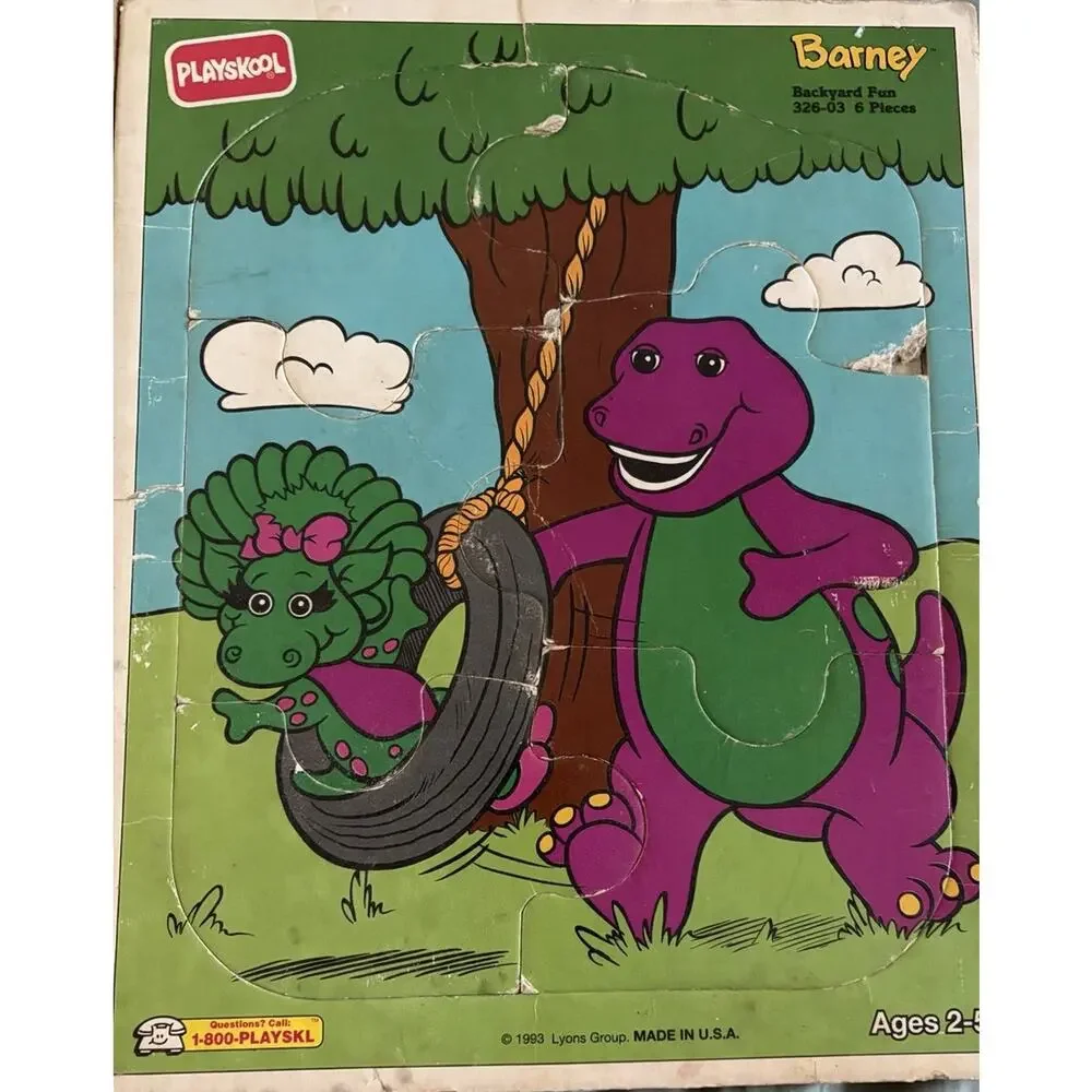 VtG Playskool Barney Baby Bop Wooden Tray Puzzle Lot USA 1993 Firefighter Swing